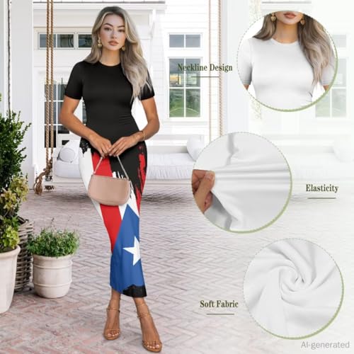 Image of Womens Short Sleeve Jamaican Flag Midi Bodycon Dress | Soft stretchy fabric,crew neck,jamaican print casual date night cocktail party, elegant chic, spring summer fall all season