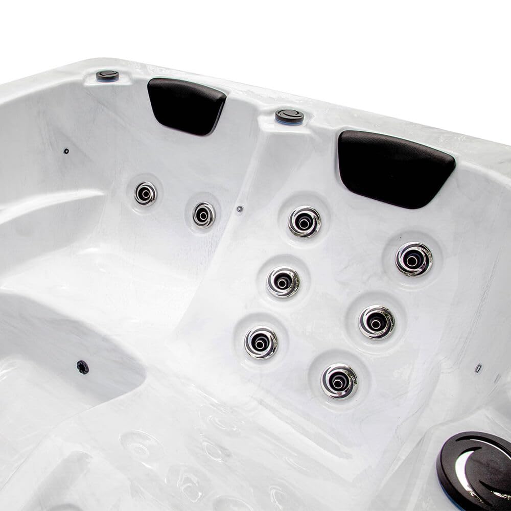 Home Deluxe - Outdoor Whirlpool - White Marble Pure - Maße: 210 x 160 x 85 cm - Inkl. Heizung, 27 Massagedüsen und 9 Lichtquellen | Jacuzzi Außen Whirlpool Spa für 3 Personen