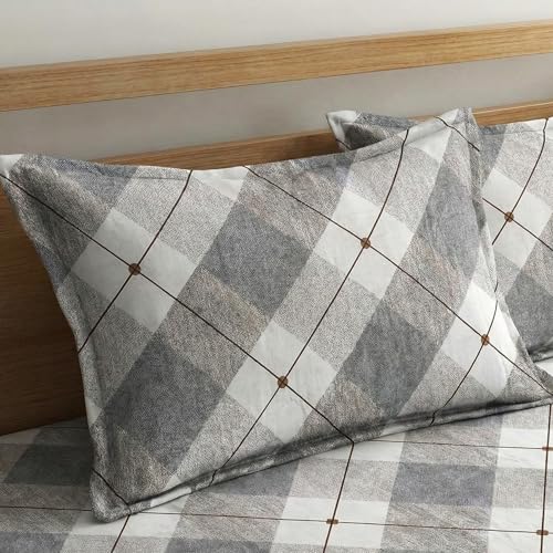Image of Home Sizzler 210TC Grey Tartan Microfibre King Size Pillow Covers (18 X 27 Inches) - Grey, Set of 2
