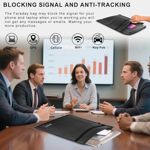 Image of Faraday Bag for Tablets (15 x 10 inches), Faraday Cage, Cell Phone Signal Jammer, Fireproof & Water Resistant Bag, Anti-Theft Pouch, Anti-Hacking Case Blocker (Black)