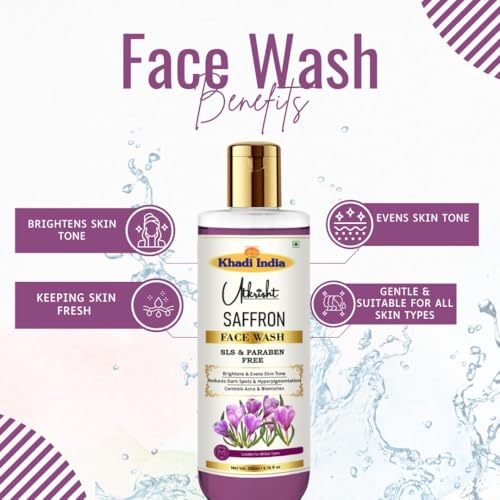 Image of Khadi Saffron Brightening Face Wash 200ml | Brightens & Evens Out Skin Tone | Glowing & Non-Drying | SLS & Paraben Free | All Skin Types | Bright Gel Face Wash for Men & Women