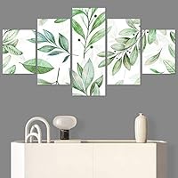 SIGNWIN 5 Panel Canvas Wall Art Modern Art Decorative Elements Fun Illustrations Leaves Multicolor Patterns for Home Decorations Ready to Hang - 60