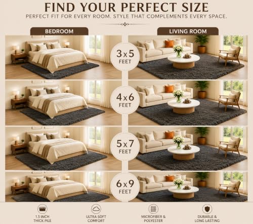 Image of Shaggy Carpet 3x5 Ft for Living Room & Bedroom (Grey)