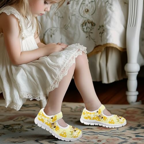 Girls Mary Jane Shoes Honey Bee Mesh Shoes Laceless Ladybug Athletic Low Cut Sneakers with Magic Sticker Slip On Casual Dress Clothes Shoe4
