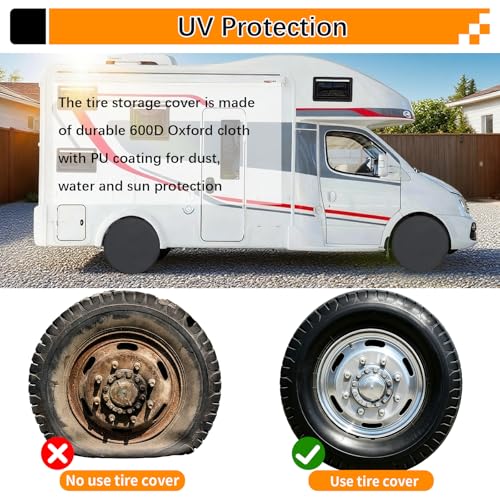 Image of KALINCO RV Tire Covers 4 Pack, Waterproof Wheel Cover, Anti-UV Sun Rain Snow Tire Covers for Travel Trailer Truck RV SUV Camper