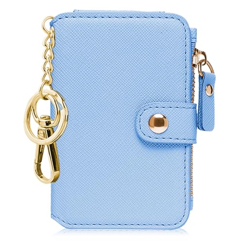 Image of Keychain wallet, Rfid Blocking Credit Card Holder Leather, Zipper Card Case for Women, Sky Blue, Travel Wallet
