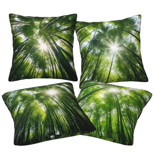 Outdoor Kissen 40x40 cm 4er Set Wetterfest Kissenbezug Grün Kissenbezüge Atmungsaktiv Leinen Dekokissen Wälder Outdoorkissen Dekokissen für Outdoor Balkon Terrasse Garten Bauernhaus Dekor -LI193 – Bild 3