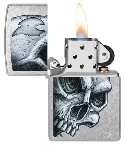 Image of Zippo Skull and Flame Windproof Lighter - Fiery Skull Color Image Design on Matte Finish, Refillable, (BIS Certified)