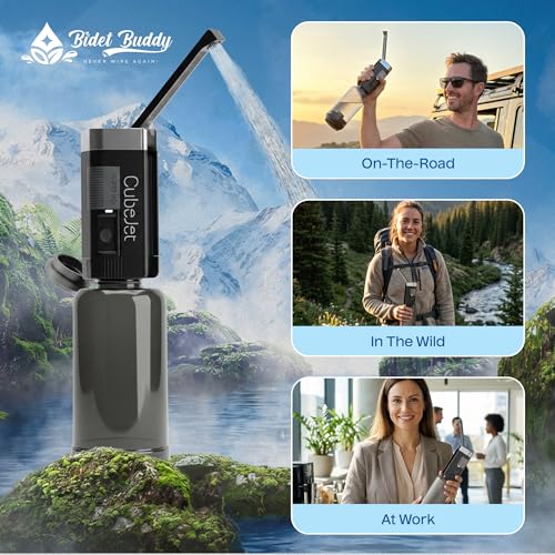Image of BIDET BUDDY CubeJet Portable Bidet for Travel - 380ml Bottle, 1100mAh Rechargeable Battery, IPX6 Waterproof Wand-Style Nozzle, USB-C High-Pressure Hygiene Device for Camping & Home