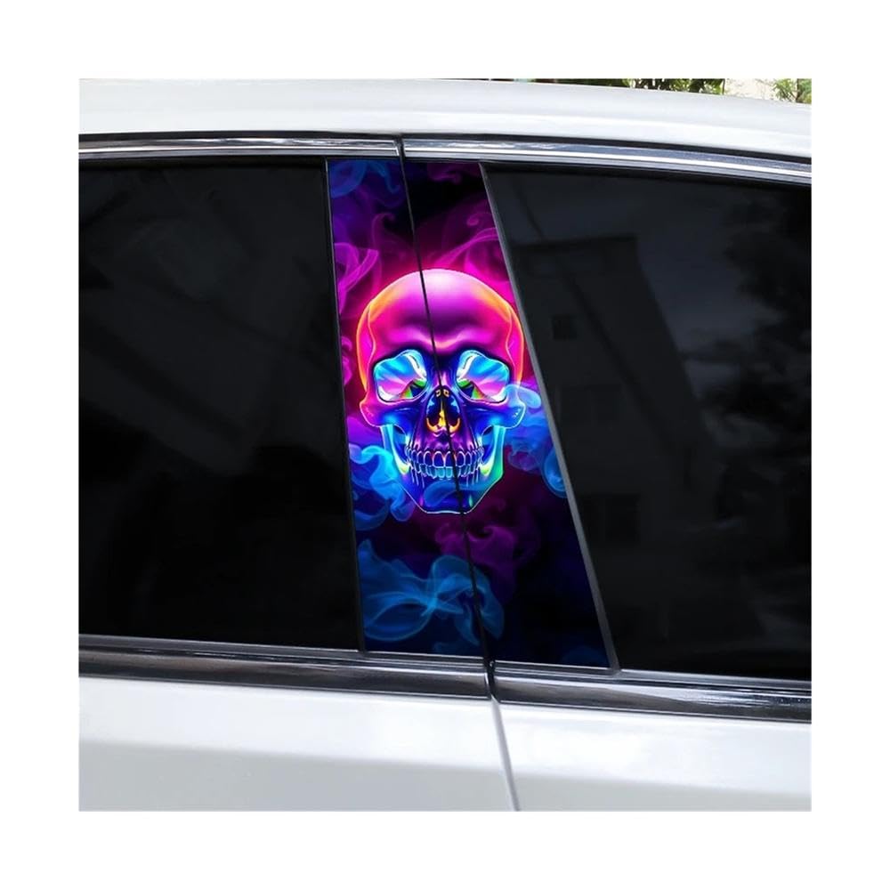 Bertdcx F 2Pcs Smoking Skull Car B Pillar Waterproo Decal Diy Car Door Pillar Vinyl Sticker Auto Parts(F)
