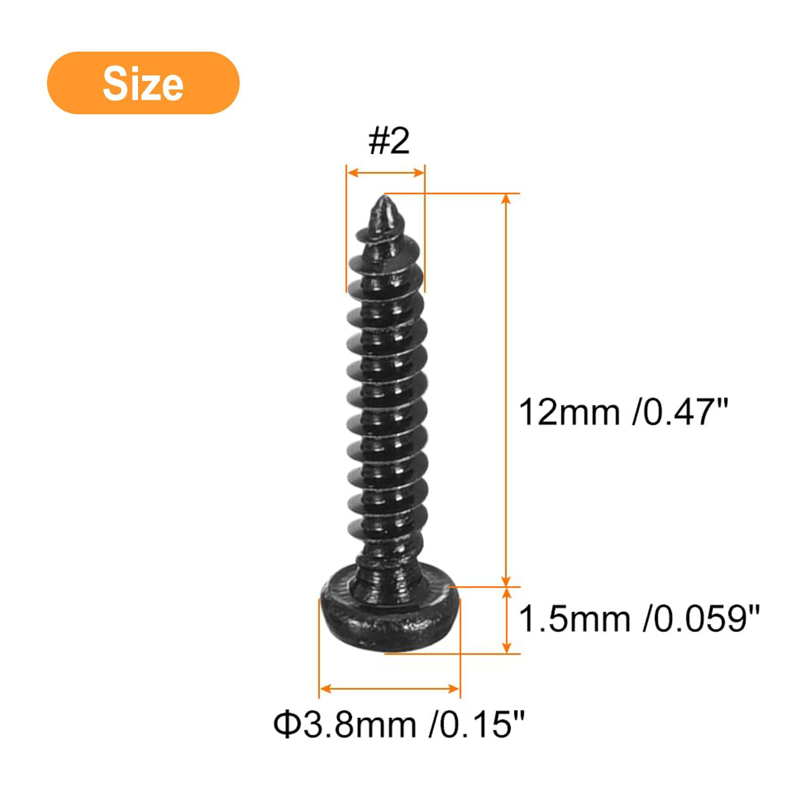TA-VIGOR 100Pcs Self Tapping Screws, #2 x 1/2 Phillips Pan Head Screw, Round Head Tapping Screws - Image 2