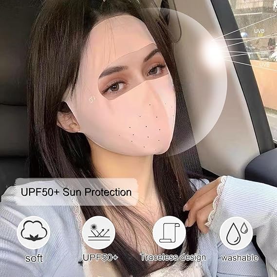 Image of 3-4 PCS Face Cover for Women, Full Face Mask for Sun Protection During Outdoor Activities, Breathable Ice Silk Fabric for All-Day Comfort