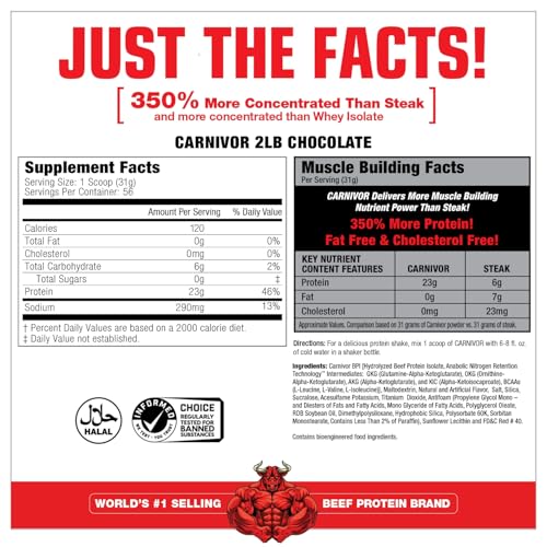 Image of MuscleMeds CARNIVOR Beef Protein Isolate Powder, Muscle Building, Recovery, Lactose Free, Sugar Free, Fat, Free, 23g Protein, Halal Certified, Chocolate, 28 Servings