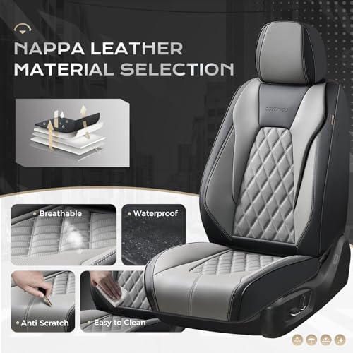 Image of Coverado Seat Covers, Car Seat Cover, Faux Leather Seat Covers for Cars, 2 Pack Waterproof Universal Seat Covers, Carseat Cover Car Seat Protector Car Seat Cushion Fit for Most Car- Black&Gray
