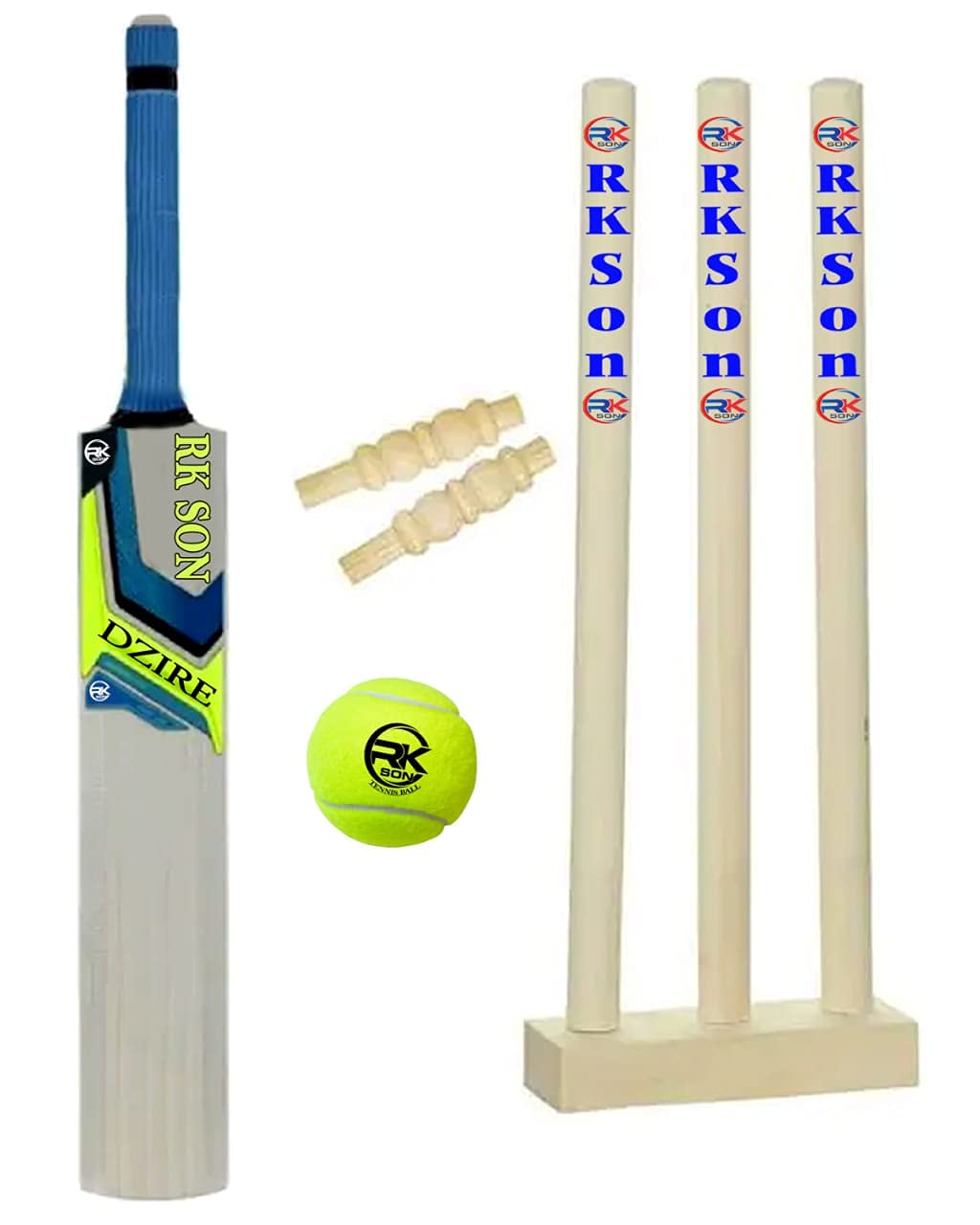 RK SON Heavy Plastic Cricket Stumps Set - 3 Stumps + 2 Bails +1 Cricket Wooden Bat + 1 Ball + 1 Stand (Yellow)(Plastic Wicket Set) [Rkson_16] (B09C6RD28G) Amazon Price History, Amazon Price Tracker