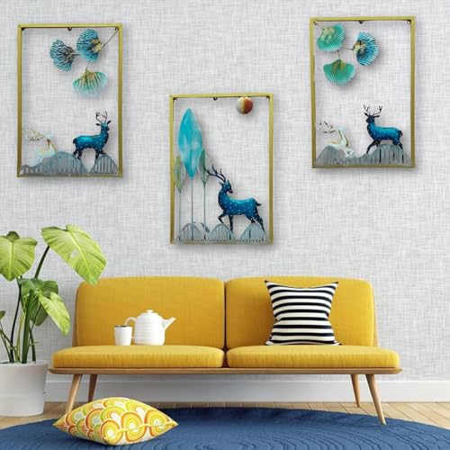 Image of RSN Metal Wall Art Ginkgo Tree Leaves and Deer Metal Frame, Wall Sculpture for Living Room, Bedroom, Office Wall Hanging for Home Decorative Size- 30x44 cm Each