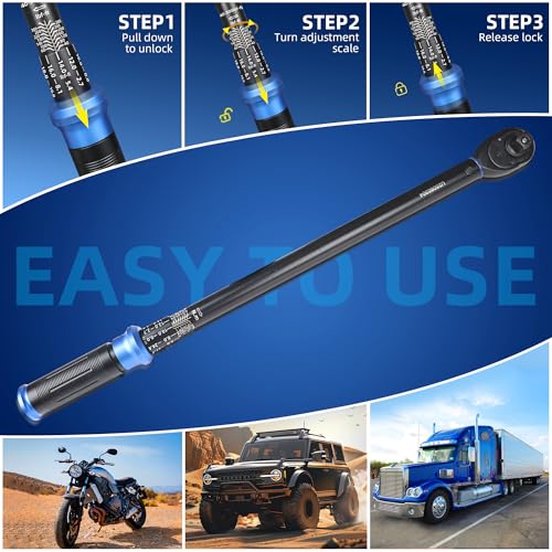 Image of 1 /2-Inch Drive Click Torque Wrench, Dual-Direction Click Professional Torque Wrench 40-300FT.LB /54.2-406.8N.M, Dual Range Scales Graduated in FT.LB and N.M, Blue