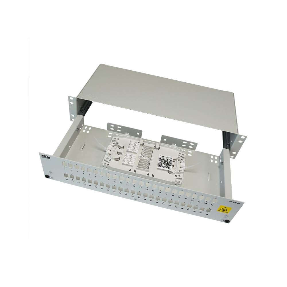 Fiber Optic Patch Panel 2U 19" Rack Mount | 48 SC or E2000 Ports | 48 Splices | Steel Enclosure RAL 7035 | Cable Management | Splice Trays Included