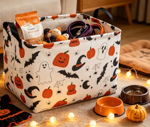 Image of Rectangle Storage Basket with Handles,Collapsible Storage Bin,Books Box,Gift Basket(Original Halloween)