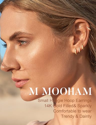 M MOOHAM Huggie Hoop Earrings for Women Teen Girls, 14K Gold Plated - image 2