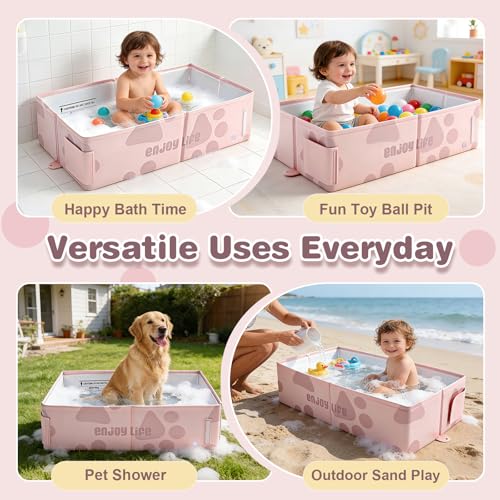 Image of Toddler Bath Tub for Shower, Foldable Baby Bathtub, Portable Kids Bathtub & Collapsible Bathtub for Toddlers 1-8, Infant Newborn, Travel Baby Bath, Banera para Bebe, Pink