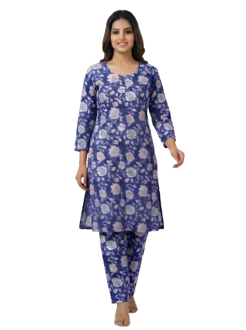 Womens Blue Cotton Coord Set Effortless Style Comfort-image-3