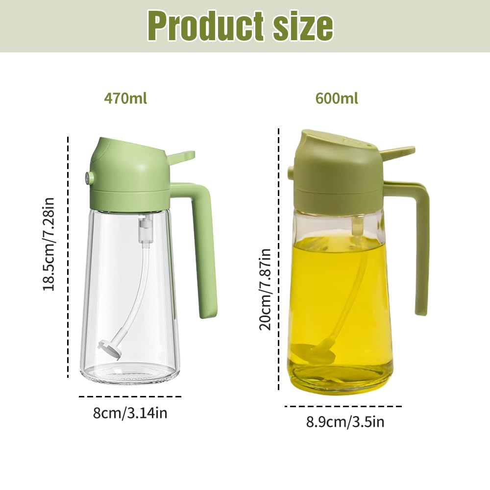 AIIONP 2-in-1-Glas-Ölsprüher und -spender, Premium-Ölspenderflasche für Küche, Lebensmittelqualität, Ölsprühflasche zum Kochen, Luftfritteuse, Braten, Grillen (weiß-600)