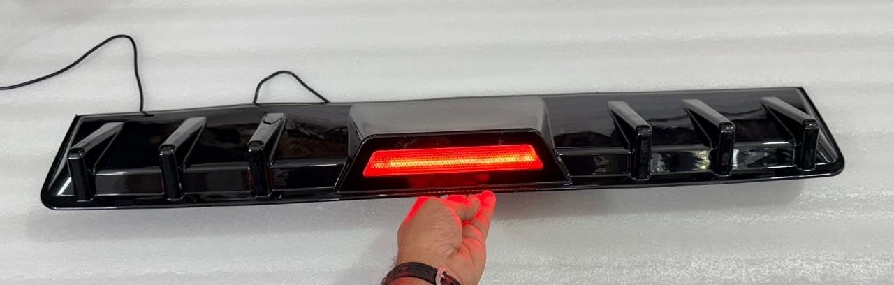 Universal Rear Bumper Diffuser with LED Brake Light Lip Splitter Glossy Black Rear Bumper Car Diffuser with Red Flashing Light.-image-19