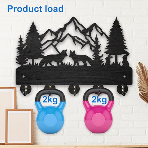 MAYJOYDIY Fox Mountain Forest Coat Hooks Wall Mounted Wood Key Holder for Wall 30×20cm Forest Animal Tree Key Hanger with 5 Alloy Hooks Decoratice Key Hook for Gift Living Room Kitchen Office - Image 4
