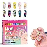 Wasserfester Nagellackstift, 12 Farben Nagellackstift-Set, Nagellackmarker zum Zeichnen und Malen, Nagellackmarker für Gelnägel zum Punktieren, Zeichnen und Malen