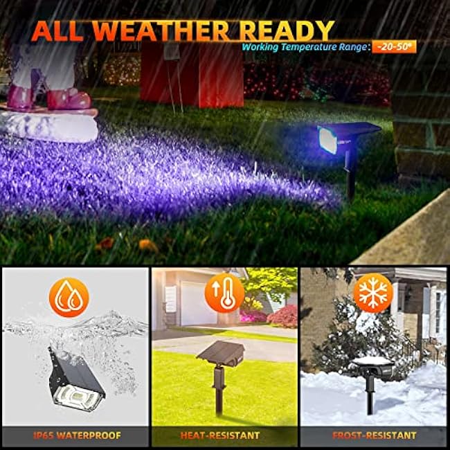 Solar Spotlights Outdoor Color Changing RGB Landscape Path Lights Multicoloured Spotlights 2 Pack