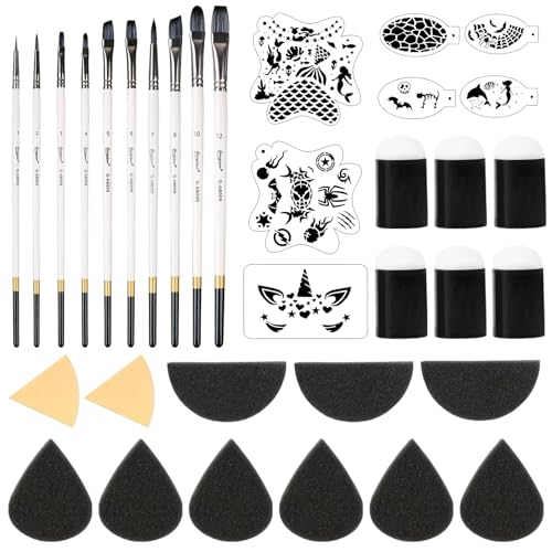 QZLSAYSL Face Painting Brushes and Sponges Face Paint Brush Set 32pcs