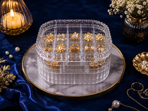 Image of Xmart India Acrylic Jewellery Organizer Box with Lid, Transparent Storage Case for Earrings, Rings, Necklaces, Bracelets and Makeup Accessories for Women and Girls (3 Layer)