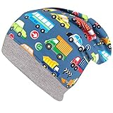 Wollhuhn ÖKO Leichte Jungen/Mädchen Autos Beanie-Mütze Jersey Baumwolle Übergangszeiten/Sommer (aus Öko-Stoffen, Bio), 20160204 (aus Öko-Stoffen, Bio), 20160204 (M, Jeansblau mit bunten Autos)