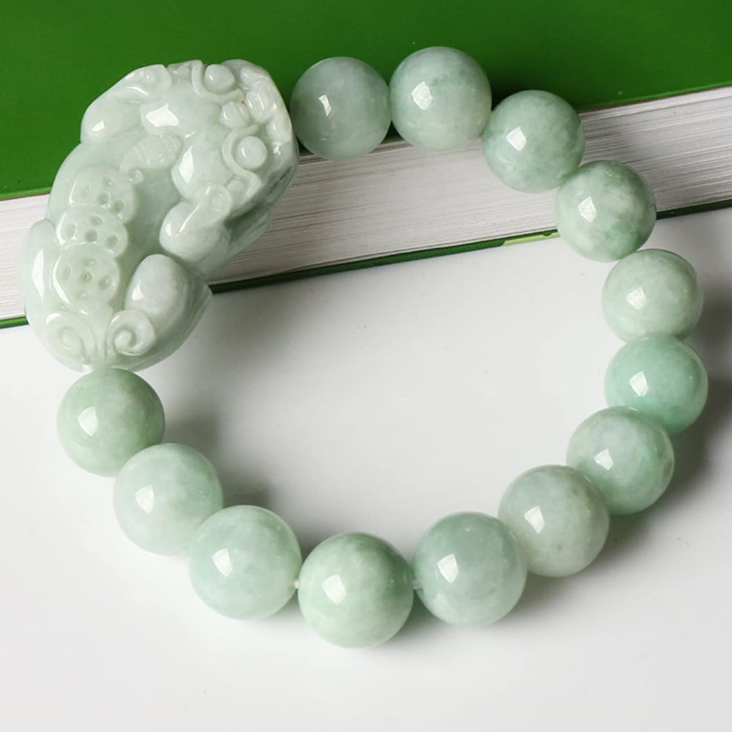 Feng Shui Pixiu Armband Natürliche Jade Armband for Damen Herren 8/10/13mm Runde Perlen Armband Pi Yao Amulett Reichtum Abwehr böser Geister Chakra Kristall Quarz Edelstein,Threecoin Pixiu Co
