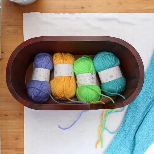Image of Large Oval-Shaped Wooden Yarn Bowl, 11.2x6.1x4.7inch Wood Bowl for Crocheting, Crochet, Knitting, and Sewing, Yarn Holder with Multiple Holes, High Capacity Storage, Christmas Gifts for Crocheters