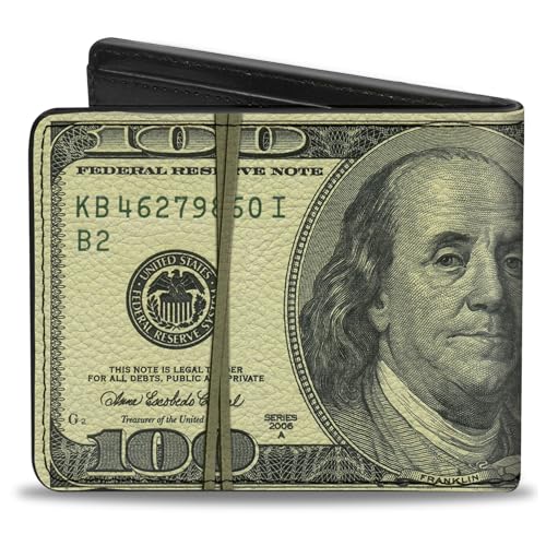Buckle-Down Men's Bifold Wallet-100 Dollar Bill Series, Multicolor, 4.0" x 3.5"2