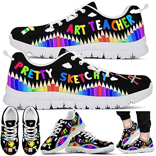 Art Teacher - Pencils Pretty Sketchy Sneakers Fashion Shoes, Teacher Appreciation Gifts Fashion Low Sneakers with Box for Men and Women. Teacher Design Shoes Gifts for Teaching Lovers Art Teachers3