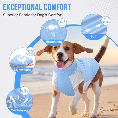 SlowTon 2Pack UV Protection Dog Sun Shirt, UPF50+ Dog Summer T-Shirts, 2XL | Lightweight Breathable Reflective, Quick Dry Stretchy Pet Cooling Clothes for Small Medium Large Dogs, Blue&Green - Image 4