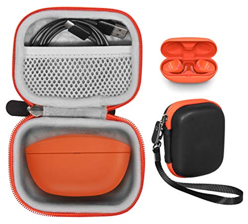 Protective Case for Sony WF-SP800N Truly Wireless Sports, Sony WF-1000XM3 Industry Leading Noise Canceling Truly Wireless Earbuds, Bose SoundSport Charger Box (Frosted Black with Orange Zipper)