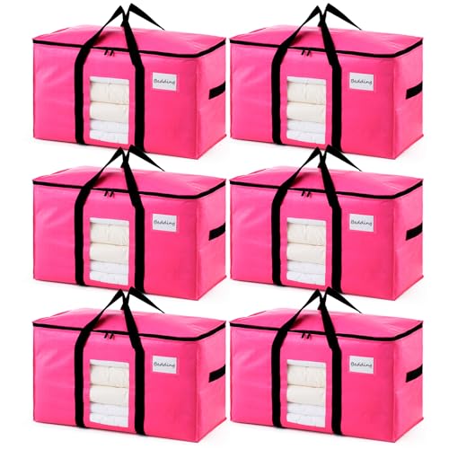 Image of TAILI 6 Pack Pink Extra Large Moving Bags, Heavy Duty Totes with Visible Window, Wrap Around Handles, Space-Saving Storage Solution, Alternative to Moving Boxes