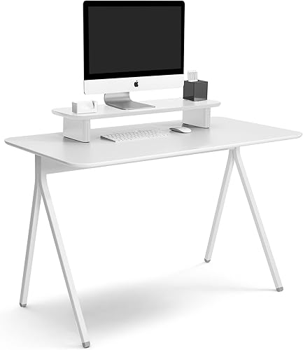 Miniatura 4 de Poppin Elevador para monitor de llaves, acabado pintado blanco, lacado y laminados de grano de madera duraderos, soporta hasta 60 libras, funciona