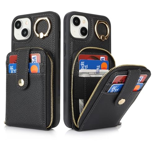 Étui en Cuir Portefeuille iPhone 15 Plus SailorTech noir élégant avec finitions soignées