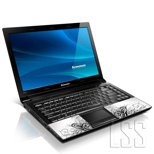 Image of LSS 17 17.3 Inches Laptop Notebook Skin Sticker with 2 Wrist Pads - Reusable Cover Protector Vinyl Sticker Cover Decal Fits 17 inch - 19 inch HP Asus Acer - White and Grey Floral Pattern