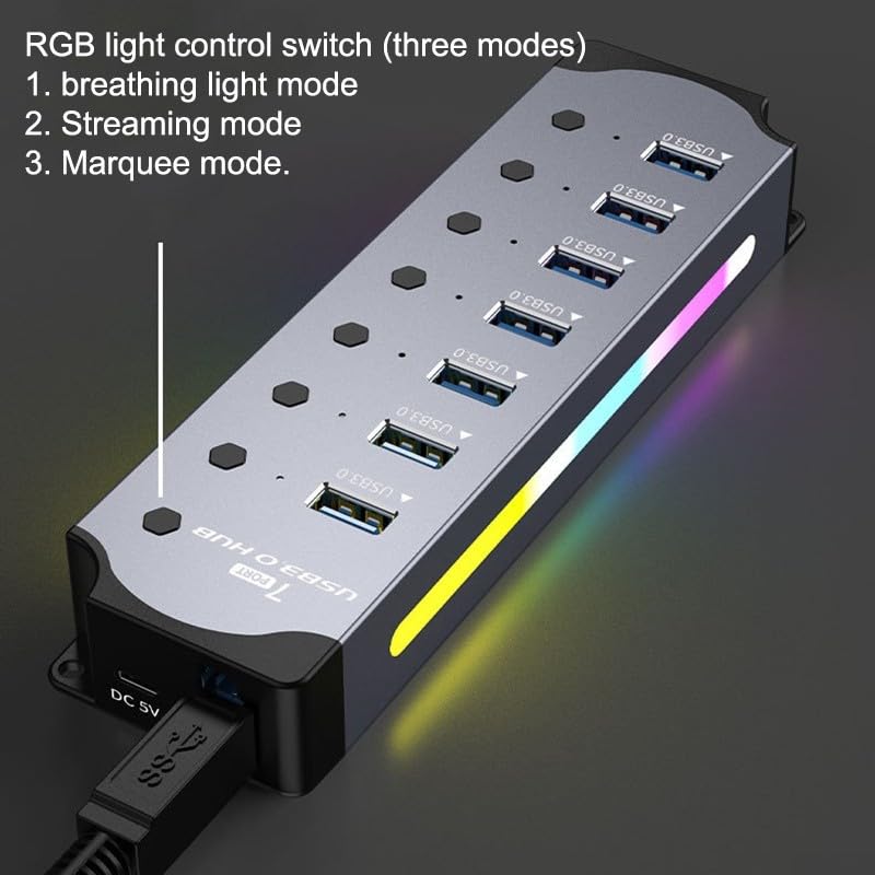 Hub USB multifunzione con dieci porte con controlli individuali per prestazioni ottimali e sorprendente per l'aspetto di raffreddamento RGB