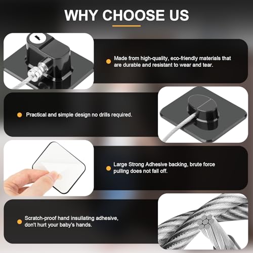 Fridge Lock, 2PCS Upgraded Refrigerator Lock for Freezer, Cabinets and Drawers, Air Fryer, Closets, Windows, Doors, Durable ABS with Adhesive Backing, Easy Install, No Tools Needed, Black - Image 6