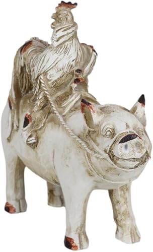 Miniatura 3 de Ebros Gift Figura rústica de granja de animales de granja, gallina, gallo montando en cerdo 'caballo', alcancía, moneda, banco de dinero, contenedor