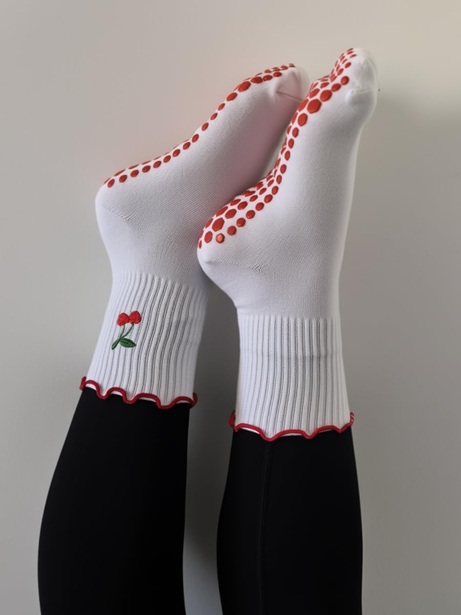 Lindos calcetines de pilates para mujer, calcetines de yoga con volantes, antideslizantes, calcetines antideslizantes para entrenamiento de barra