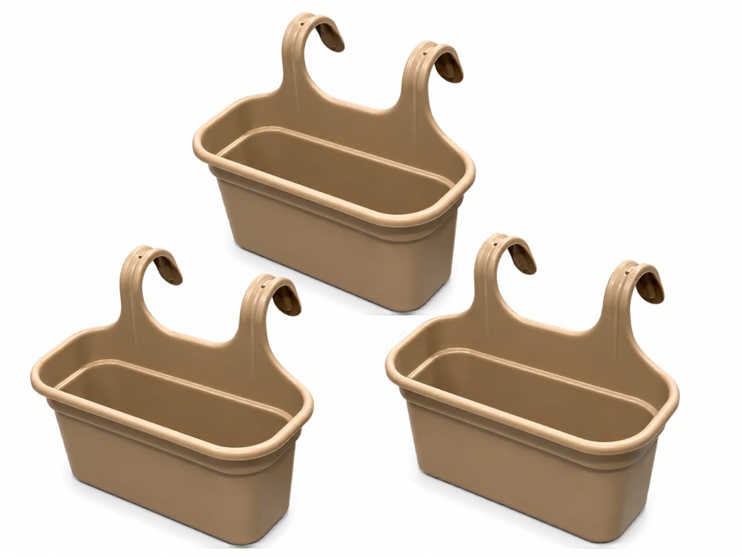 KITCHIVO™ Balcony Hanging Planter Pot, Railing Flower Pot with Strong Hooks, Durable Plastic Garden Planter for Balcony, Fence & Window (Rectangular Beige, Pack of 3)-image-9
