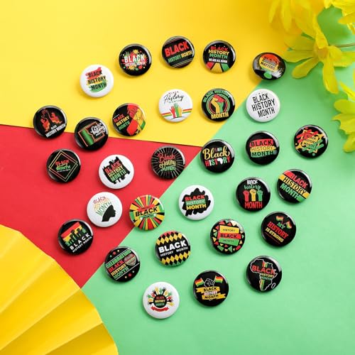 Riceshoot 120 Pcs Black History Month Buttons Pins Bulk 1 Inch Buttons Badge Gifts for Black History Decorations Party Favors, 30 Designs4